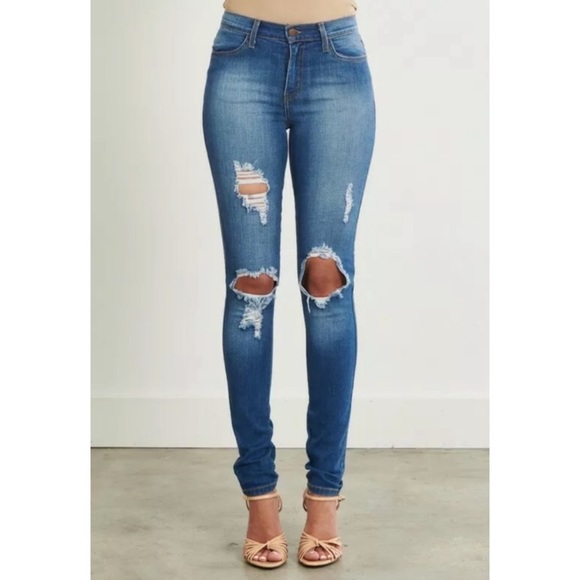 CLEARANCE Destroyed Ripped Mid Rise Stretch Skinny Jeans - Picture 4 of 8